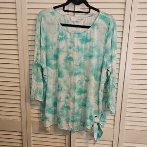 Belle by Kim Gravel Turquoise Tie-Dye Long Sleeve Top